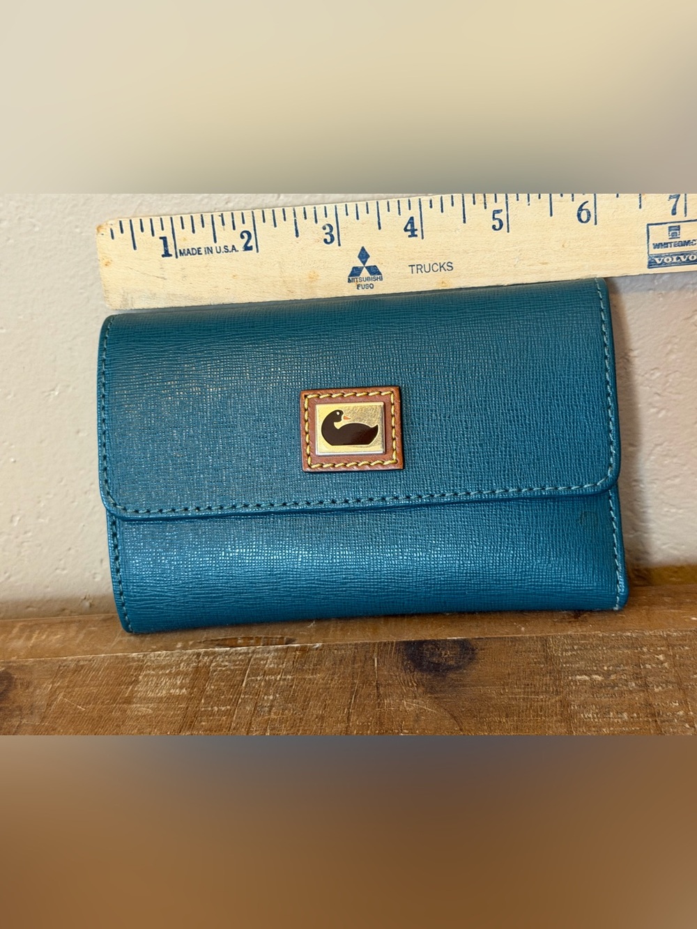 Dooney & Bourke Teal Saffiano Leather Wallet with Duck Emblem - Picture 3 of 9